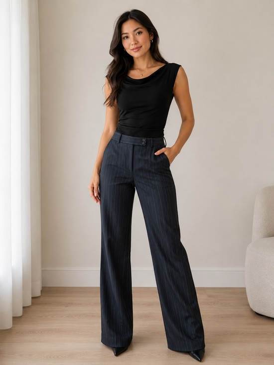 BCBGMaxAzria Pants - BCBGMAXAZRIA Black Pinstripe Wide Leg Dress Pants